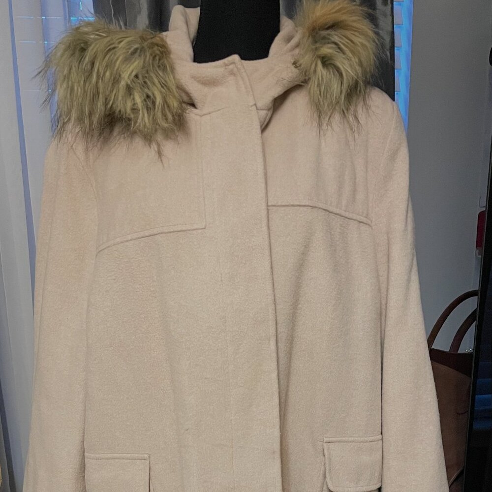 Lane Bryant Blush Pink Hooded Coat with Faux Fur Trim | Size 22/24 | Cozy Elegan
